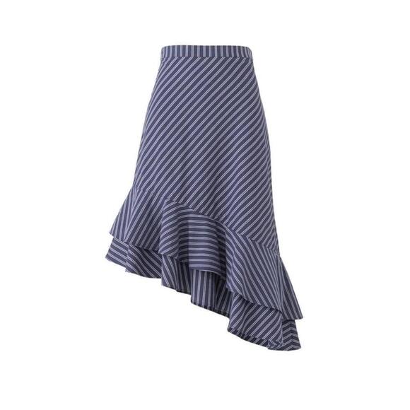 Joie striped yenene skirt, asymmetrical ruffled hem blue & white cotton size 0 - Picture 4 of 7